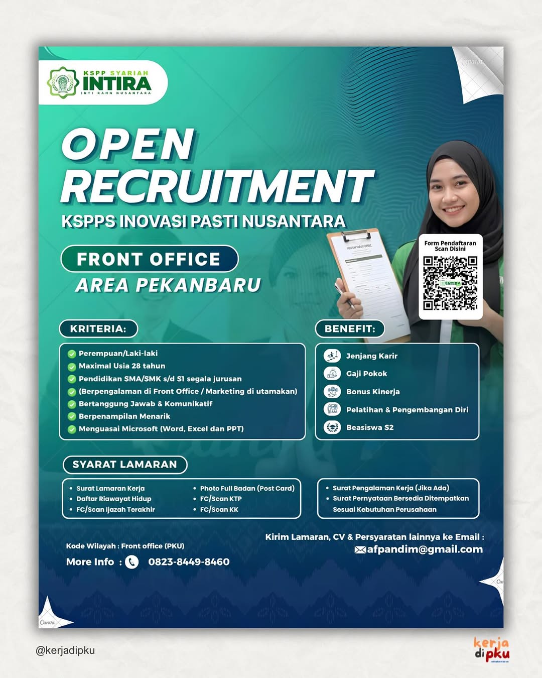 Lowongan Front Office KSPP Syariah Intira Pekanbaru