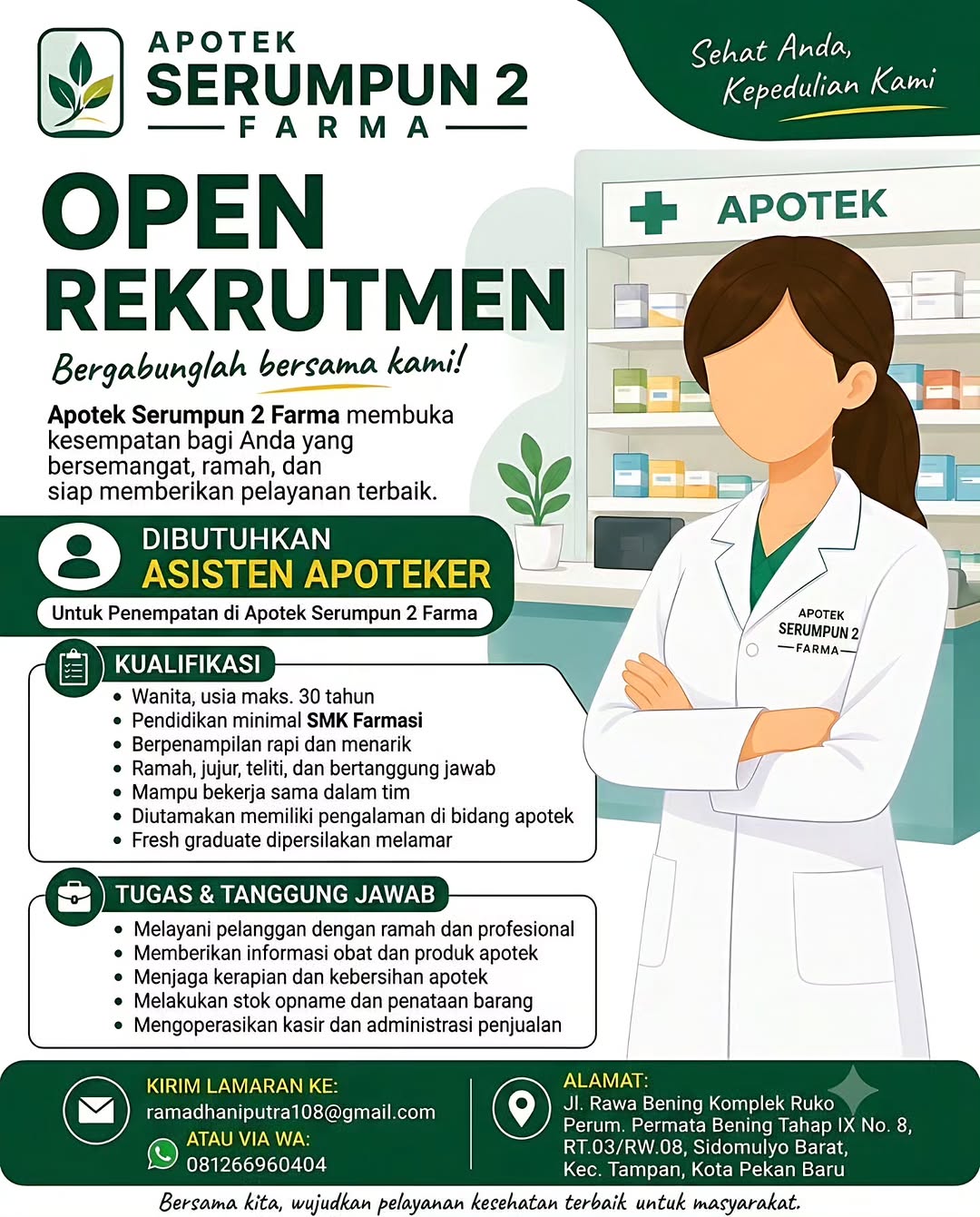 Lowongan Asisten Apoteker Apotek Serumpun 2 Farma Pekanbaru