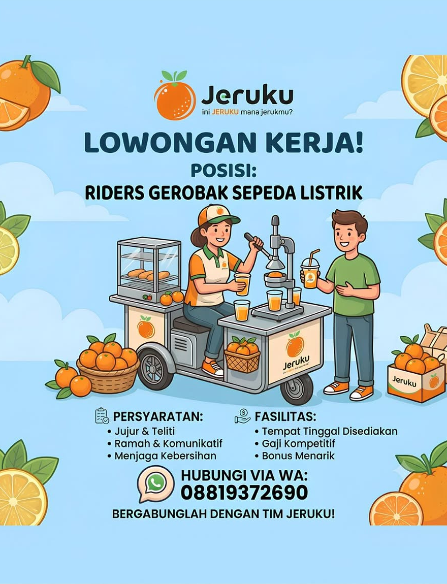 Lowongan RIDERS GEROBAK SEPEDA LISTRIK Jeruku Pekanbaru